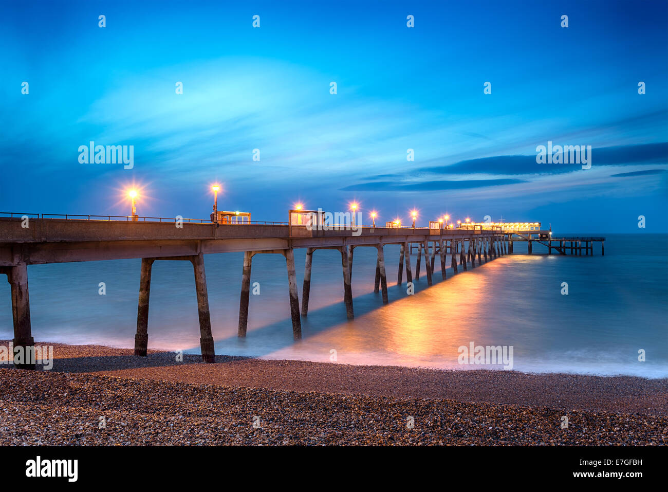 Night time long exposure at the pier at Deal in Kent Stock Photo