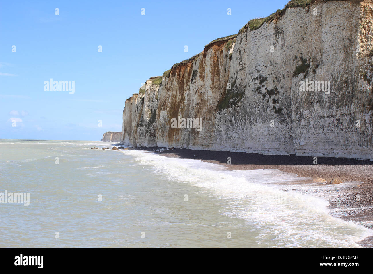 White Cliffs with Sea and Beach and Blue Sky Stock Photo