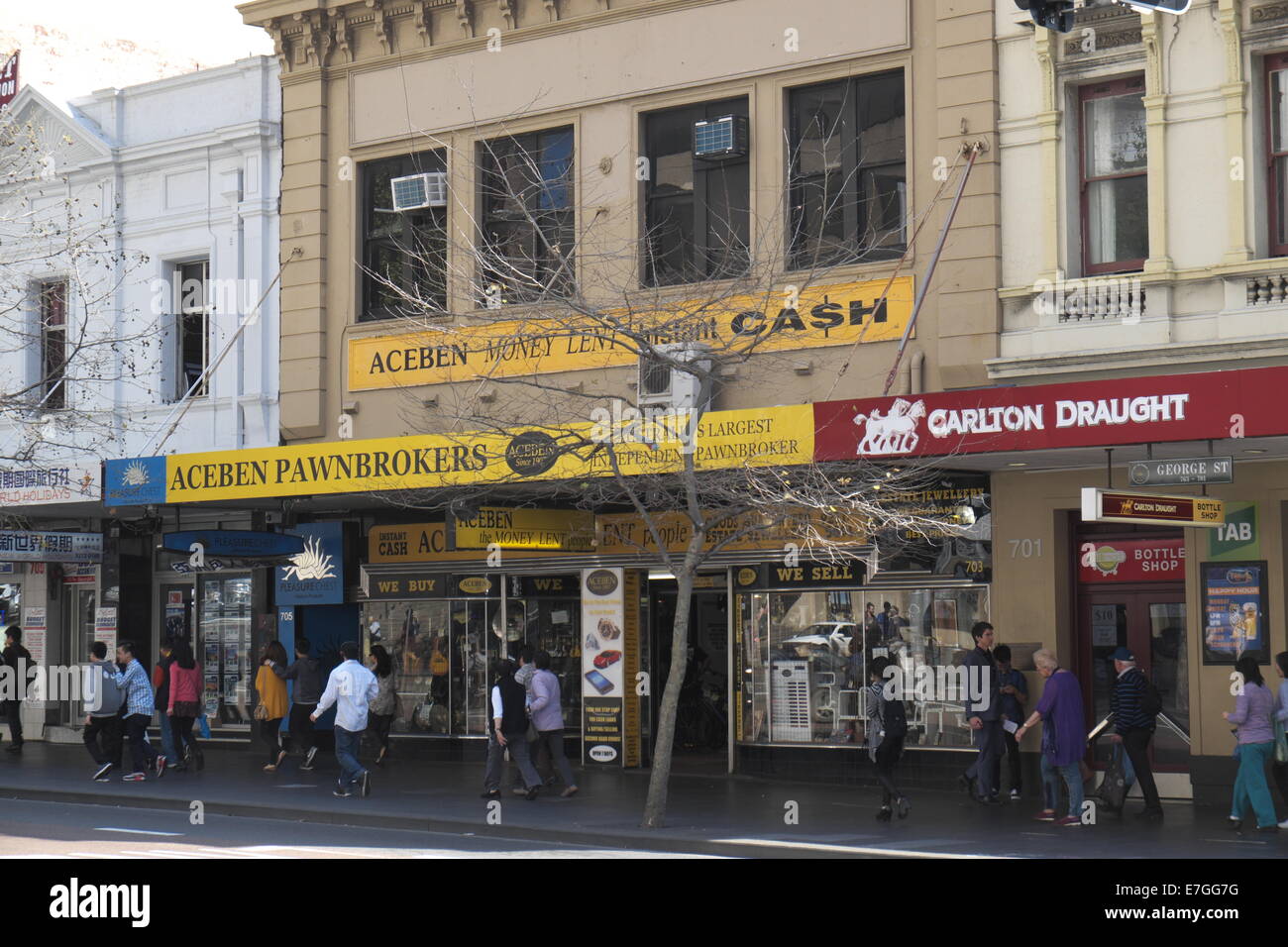 pawnbroker shop and pub selling carlton draught on sydney's george street  new south wales australia Stock Photo - Alamy