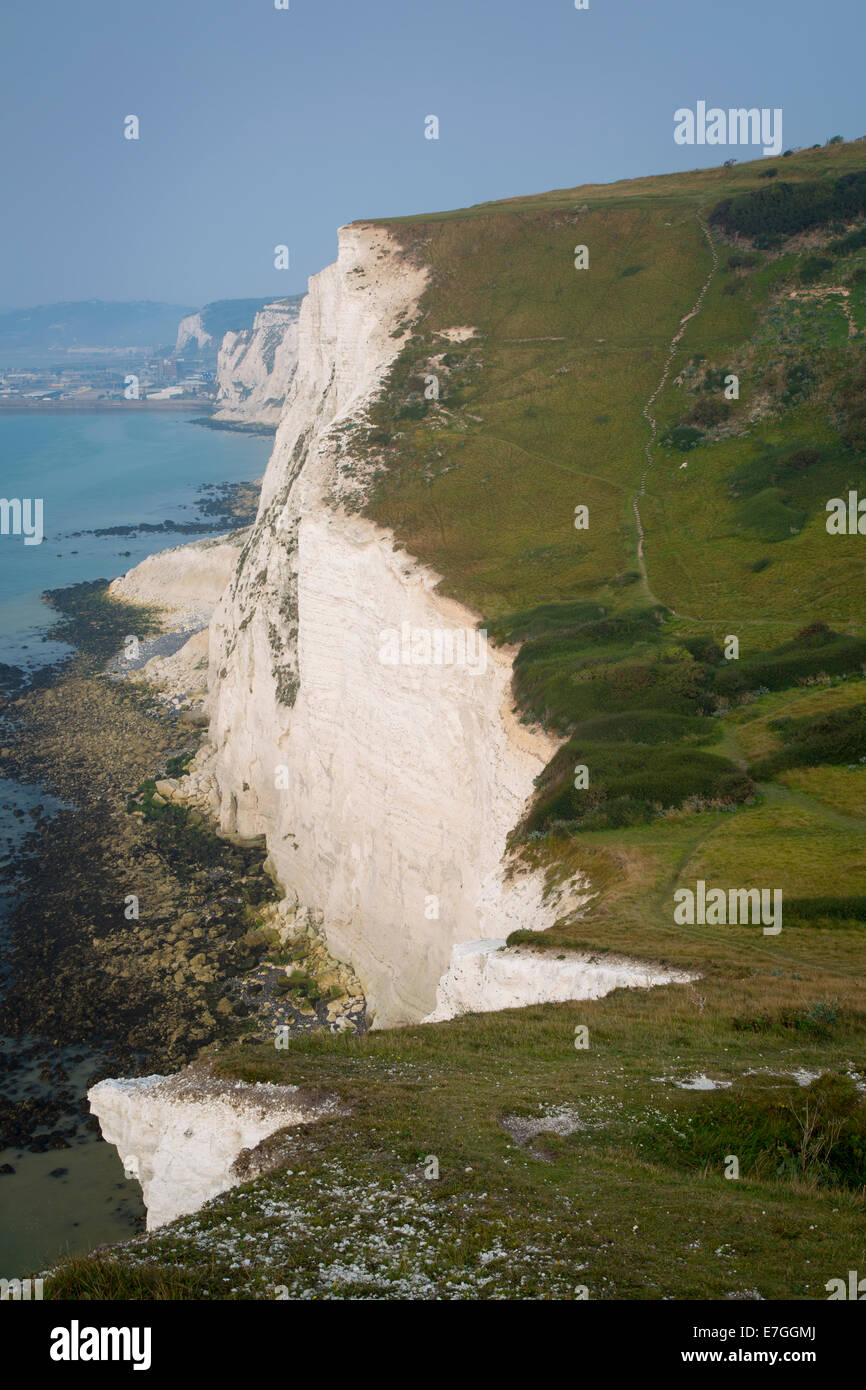 Misty morning over the White Cliffs of Dover, Kent, England, UK Stock Photo