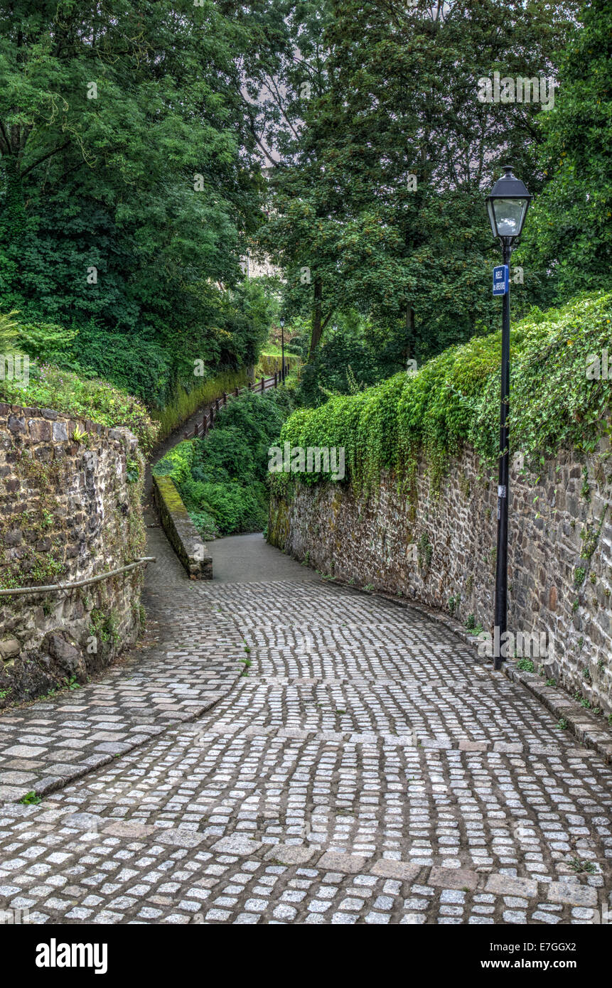 Cobblestone street in Fougeres Brittany France Stock Photo