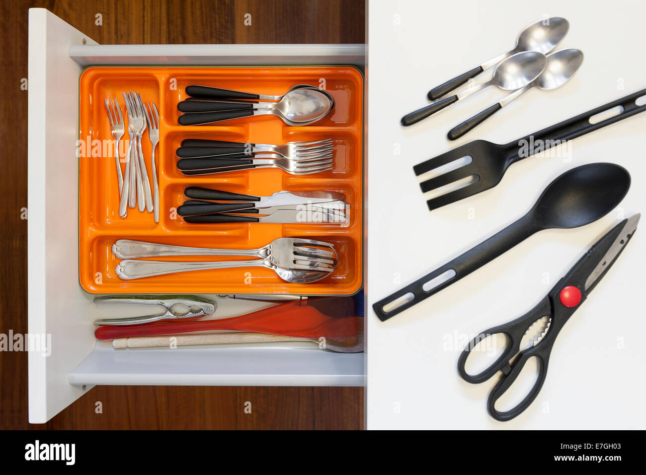 kitchen drawer with compartments for cutlery Stock Photo Alamy