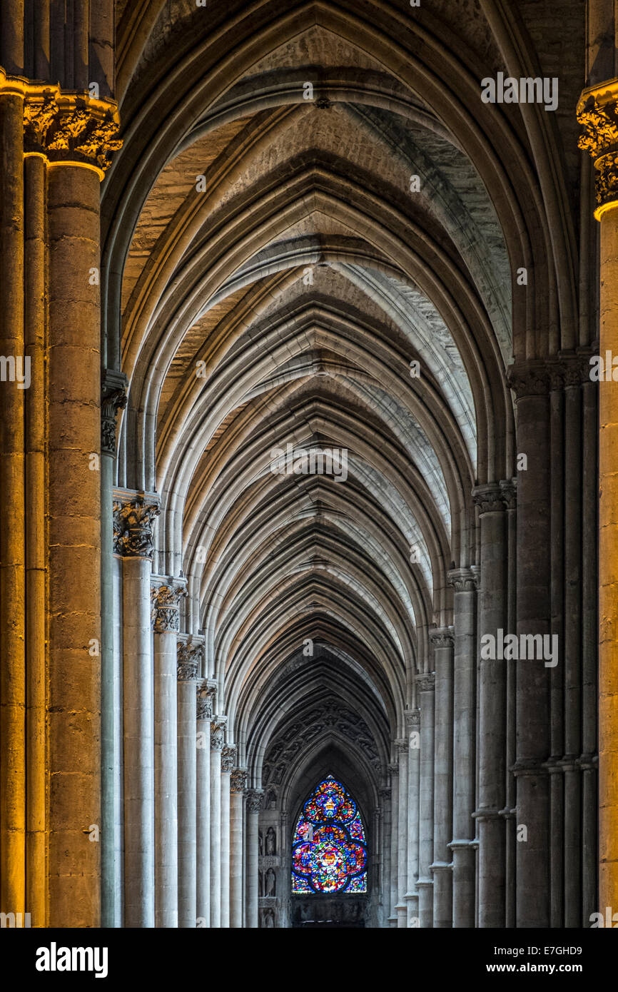 side aisle transept Notre-Dame Cathedral of Reims france Stock Photo