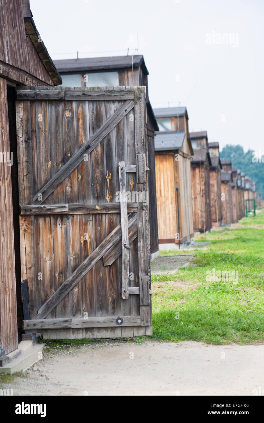 Dormitory huts at the Auschwitz-Birkenau concentration camp, Auschwitz, Poland Stock Photo