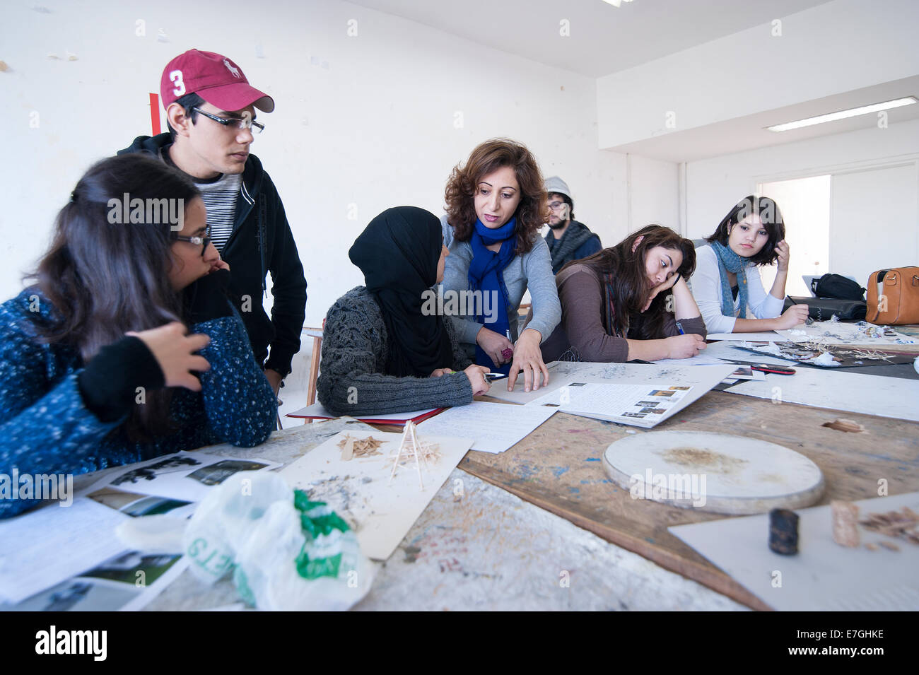 TUNISIA, TUNIS: Artist Faten Rouissi teaches art at the National School of Architecture and Urbanism in Sidi Bou Said. Stock Photo