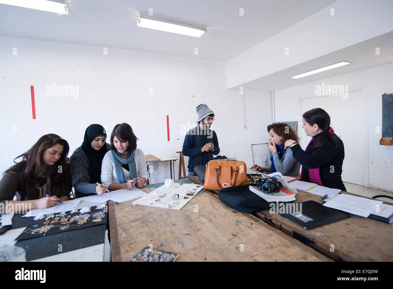 TUNISIA, TUNIS: Artist Faten Rouissi teaches art at the National School of Architecture and Urbanism in Sidi Bou Said. Stock Photo