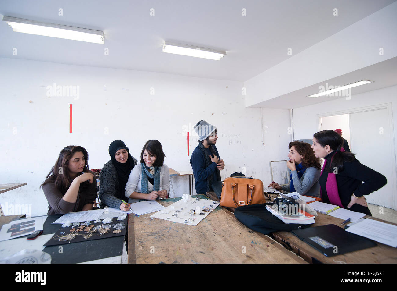 TUNISIA, TUNIS: Artist Faten Rouissi teaches art at the National School of Architecture and Urbanism in Sidi Bou Said. Stock Photo