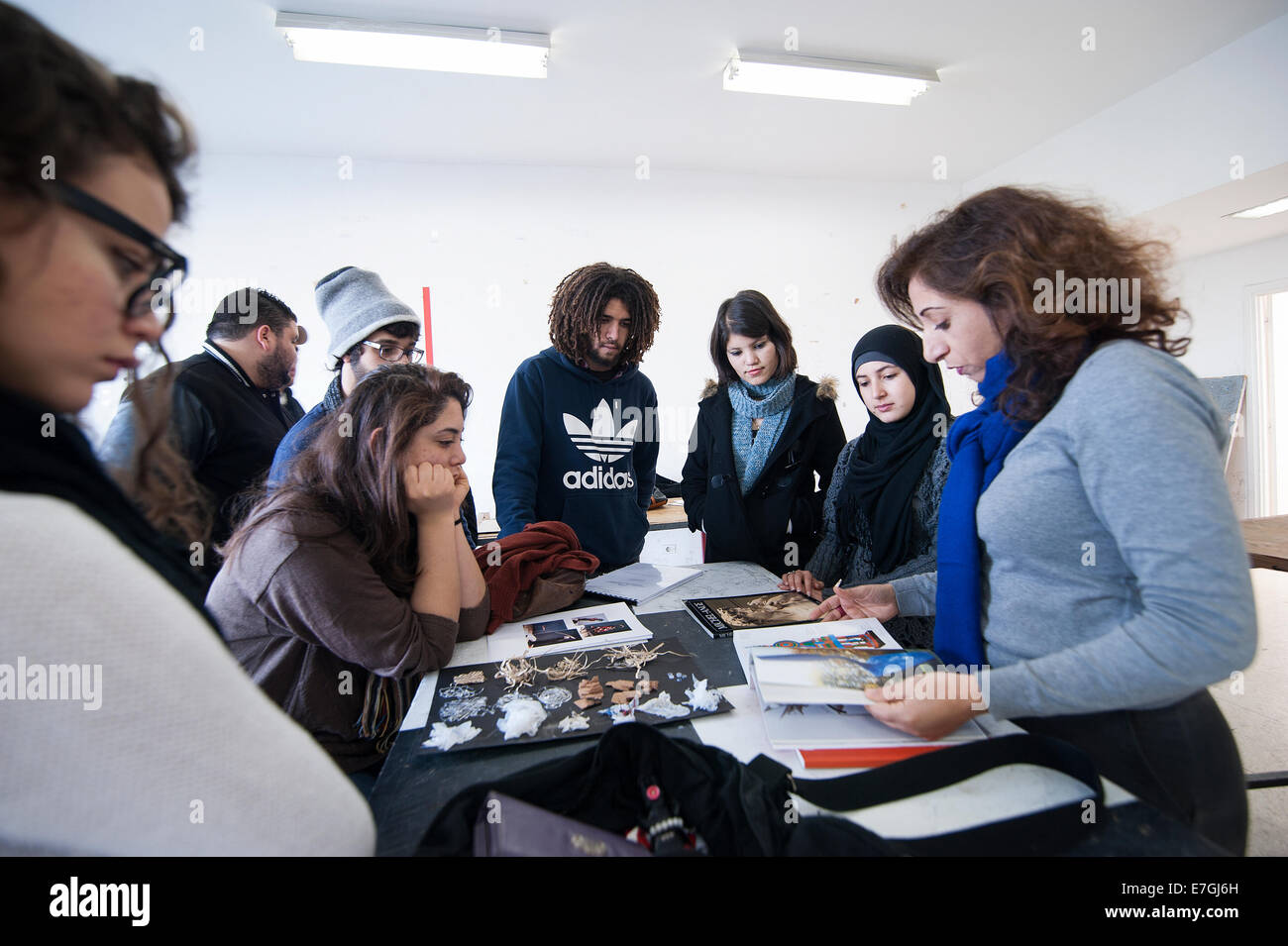 TUNISIA, TUNIS: Artist Faten Rouissi teaches art at the National School of Architecture and Urbanism in Sidi Bou Said. Stock Photo