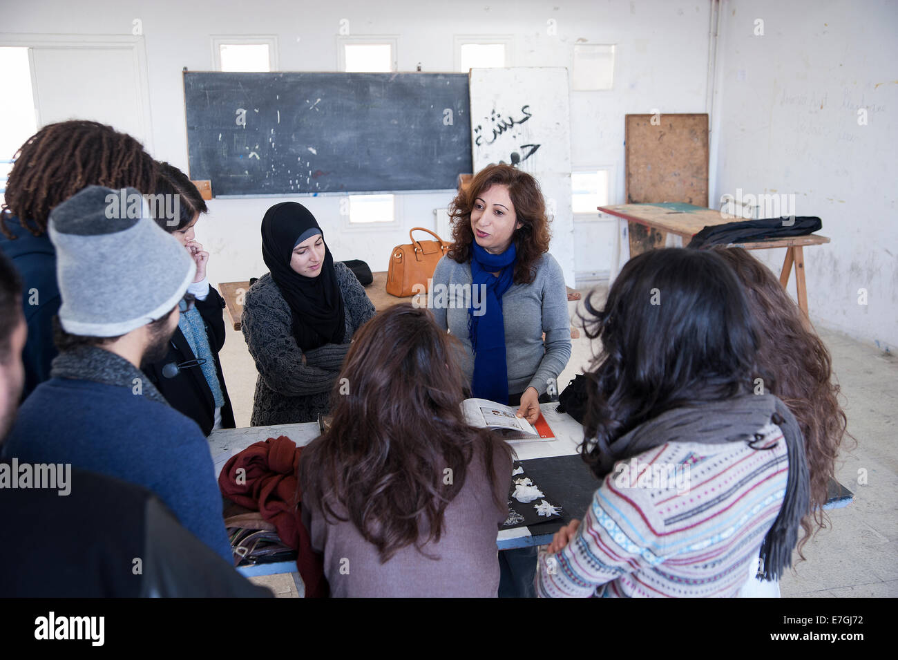 TUNISIA, TUNIS: Artist Faten Rouissi teaches art at the National School of Architecture and Urbanism in Sidi Bou Said. Stock Photo