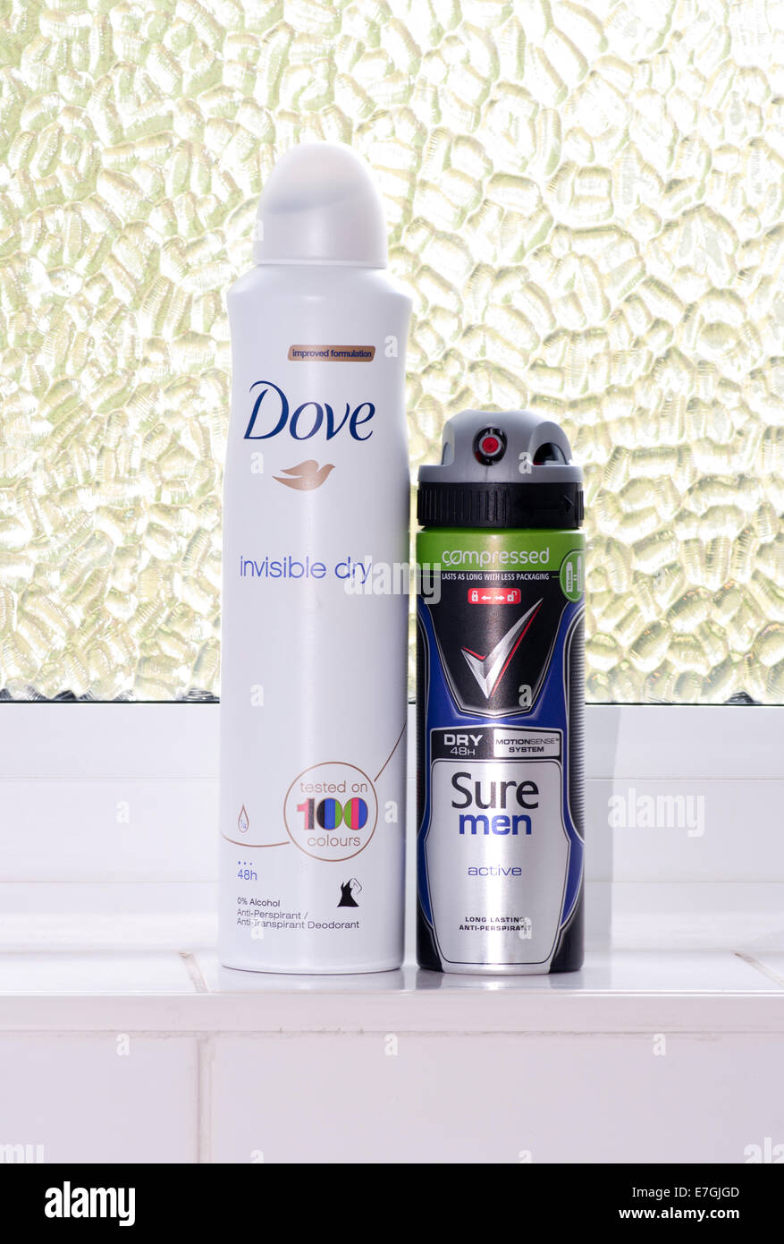 Male and Females Anti Perspirant Sprays . Dove and Sure Products Stock  Photo - Alamy