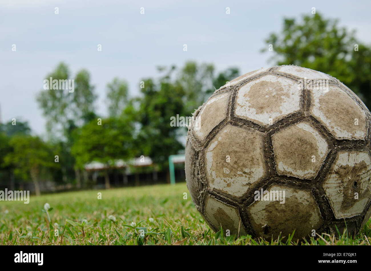 old soccer on the field Stock Photo