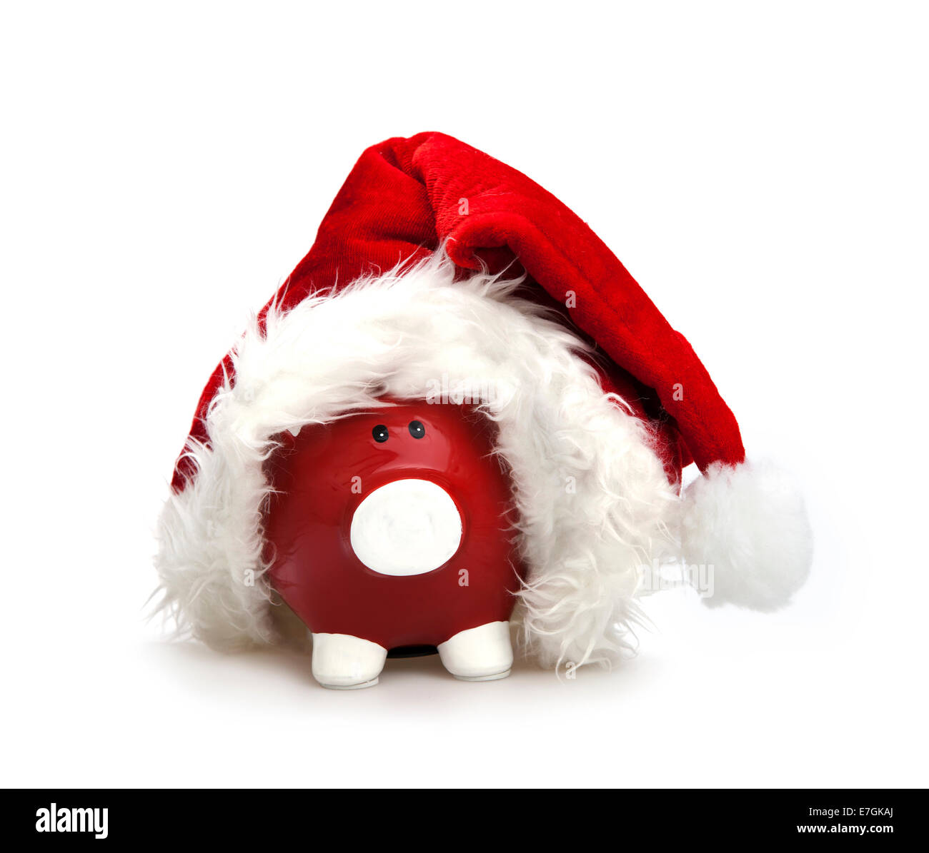 Christmas Piggy Bank on the white background Stock Photo