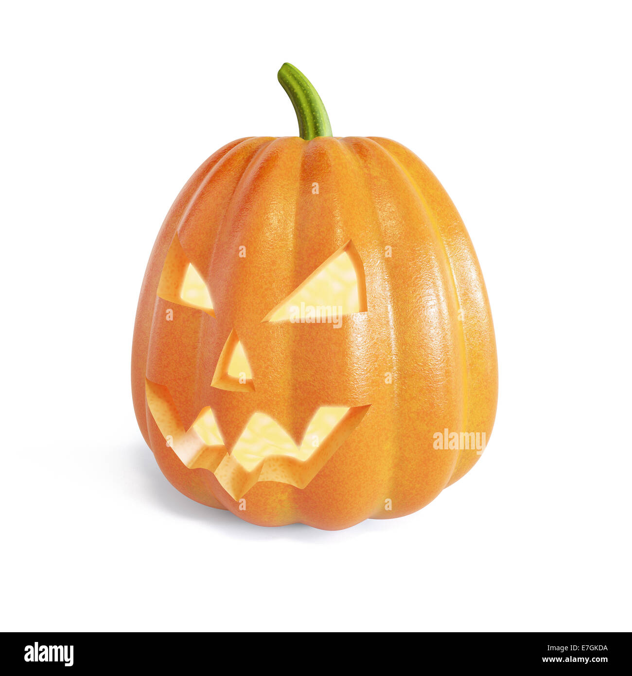 3d render of the Jack O Lantern halloween pumpkin with candle light inside. Isolated on white background Stock Photo