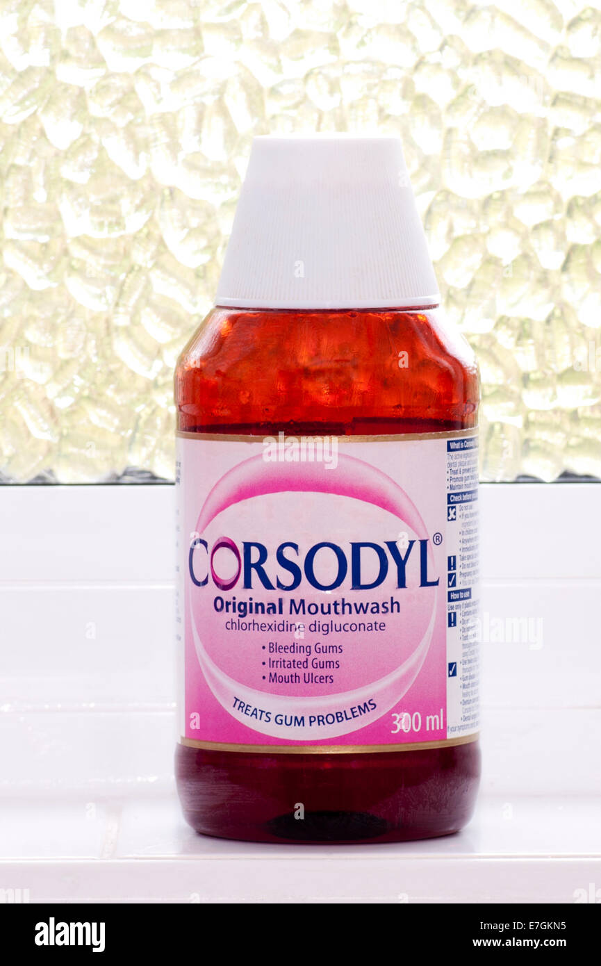 Bottle Of Corsodyl Mouthwash Stock Photo Alamy
