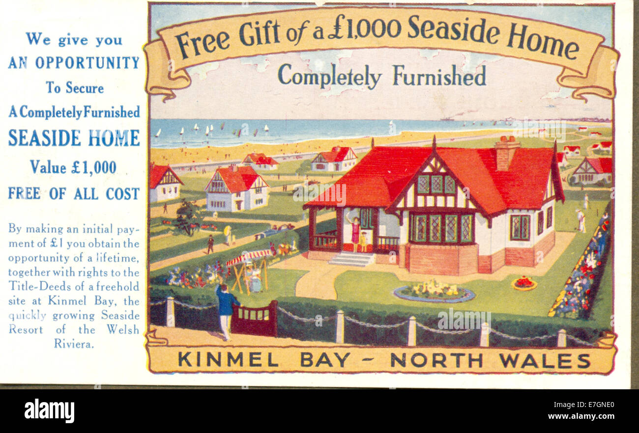 Advertising postcard for homes in North Wales Stock Photo
