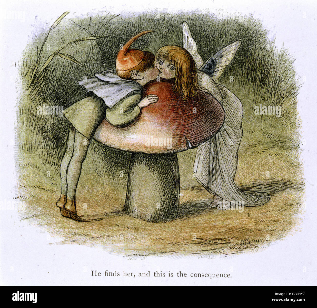 An elf and a fairy kissing - In Fairy Land (1870) - BL Stock Photo