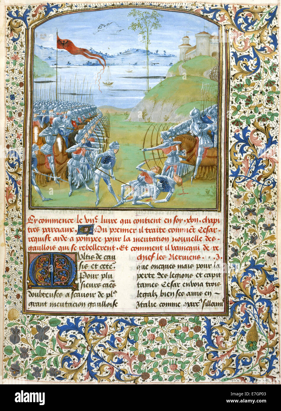 A battle scene - Les Commentaires de Cesar (1473-1476), f.189 - BL Royal MS 16 G VIII Stock Photo