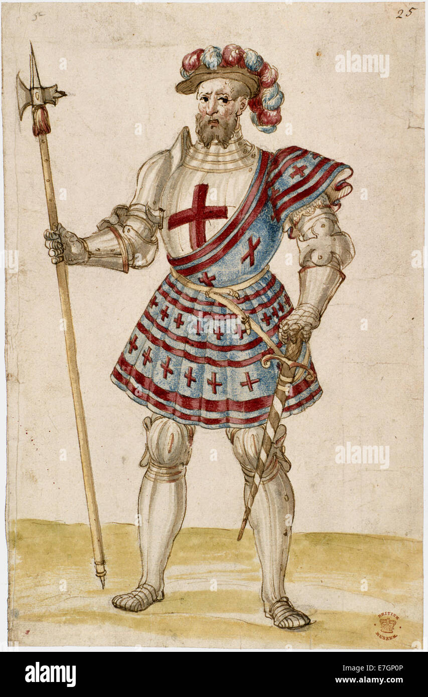 A knight with pole-hammer, early 16th C - BL Cotton MS Augustus III Stock Photo
