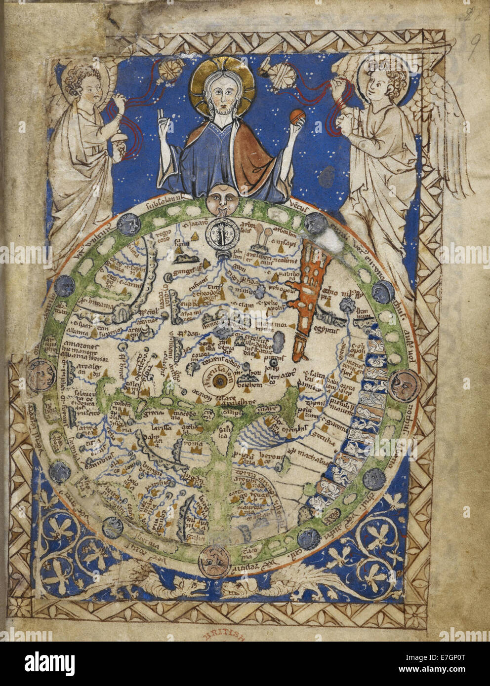A map of the world - Latin Psalter (13th-15th C), f.9 - BL Add MS 28681 Stock Photo