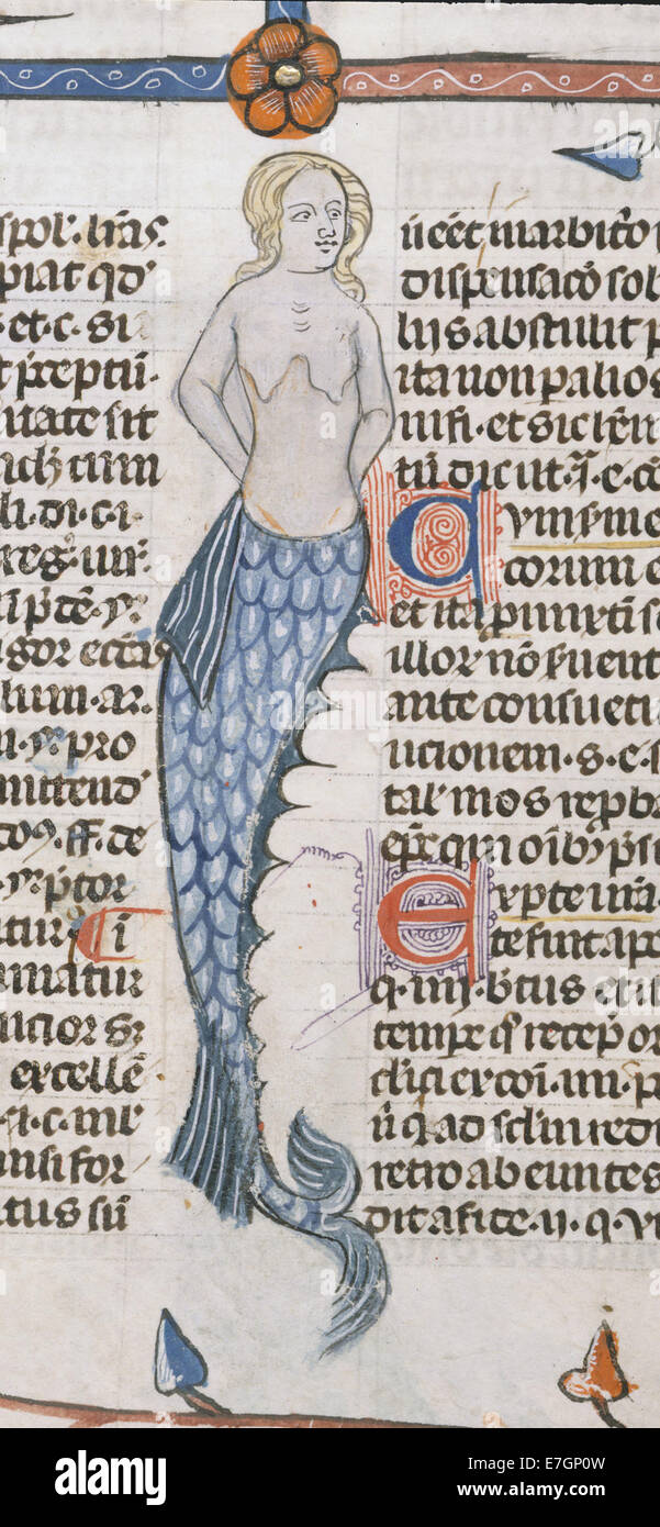 A Mermaid - Smithfield Decretals (Decretals of Gregory IX) (c.1340), f.47 - BL Royal MS 10 E IV Stock Photo