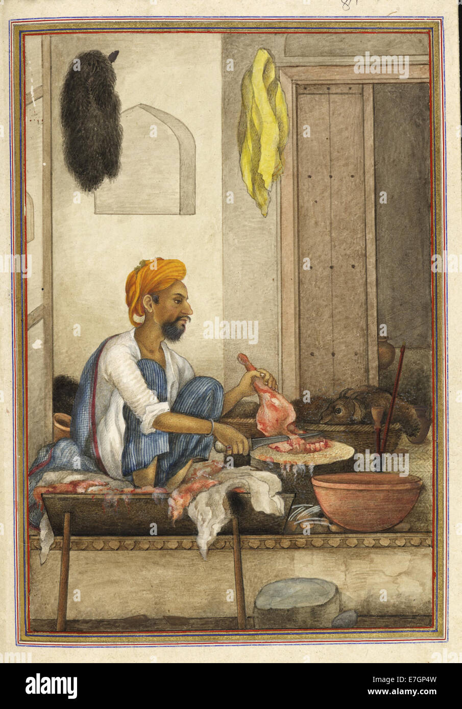Badhak or Qassab, the caste of butcher - Tashrih al-aqvam (1825), f.320v - BL Add. 27255 Stock Photo