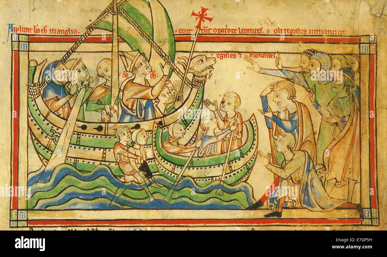 Becket sails to England - Becket Leaves (c.1220-1240), f. 4v - BL Loan MS 88 Stock Photo