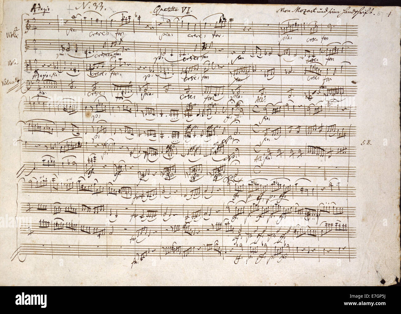 Beginning of Quartet in C (K.465) - Mozart MS- Six Quartetts dedicated to Haydn (Op.10) (1785), f.57 - BL Add MS 37763 Stock Photo
