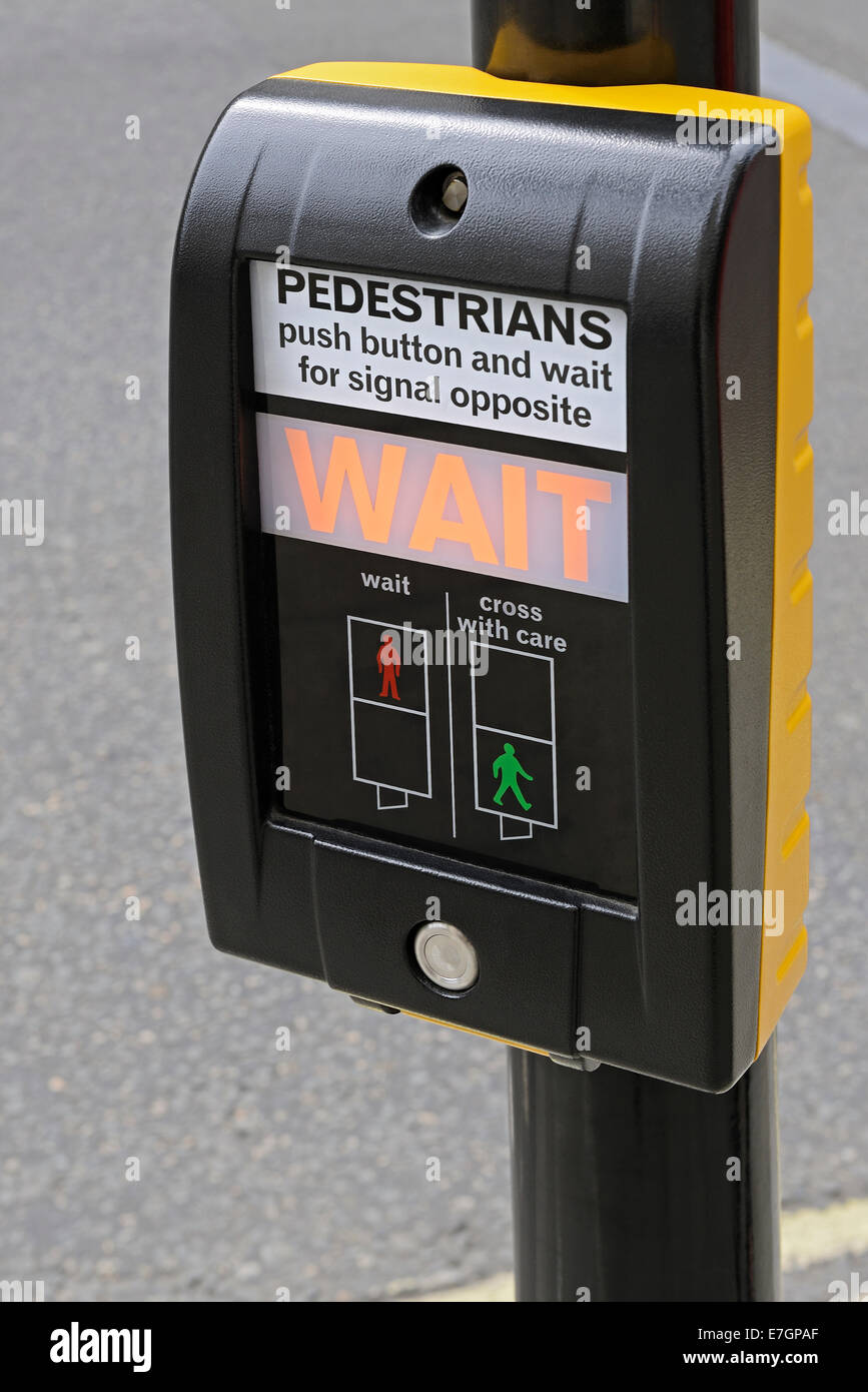 Pedestrian Pelican Crossing Control Panel, UK. Stock Photo