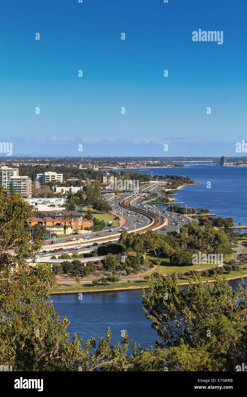 Perth Kwinana Freeway overview from Kings Park. Stock Photo