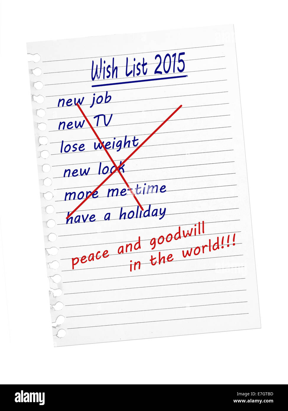 Wish list. From materialistic self-centred to world peace and goodwill. Stock Photo