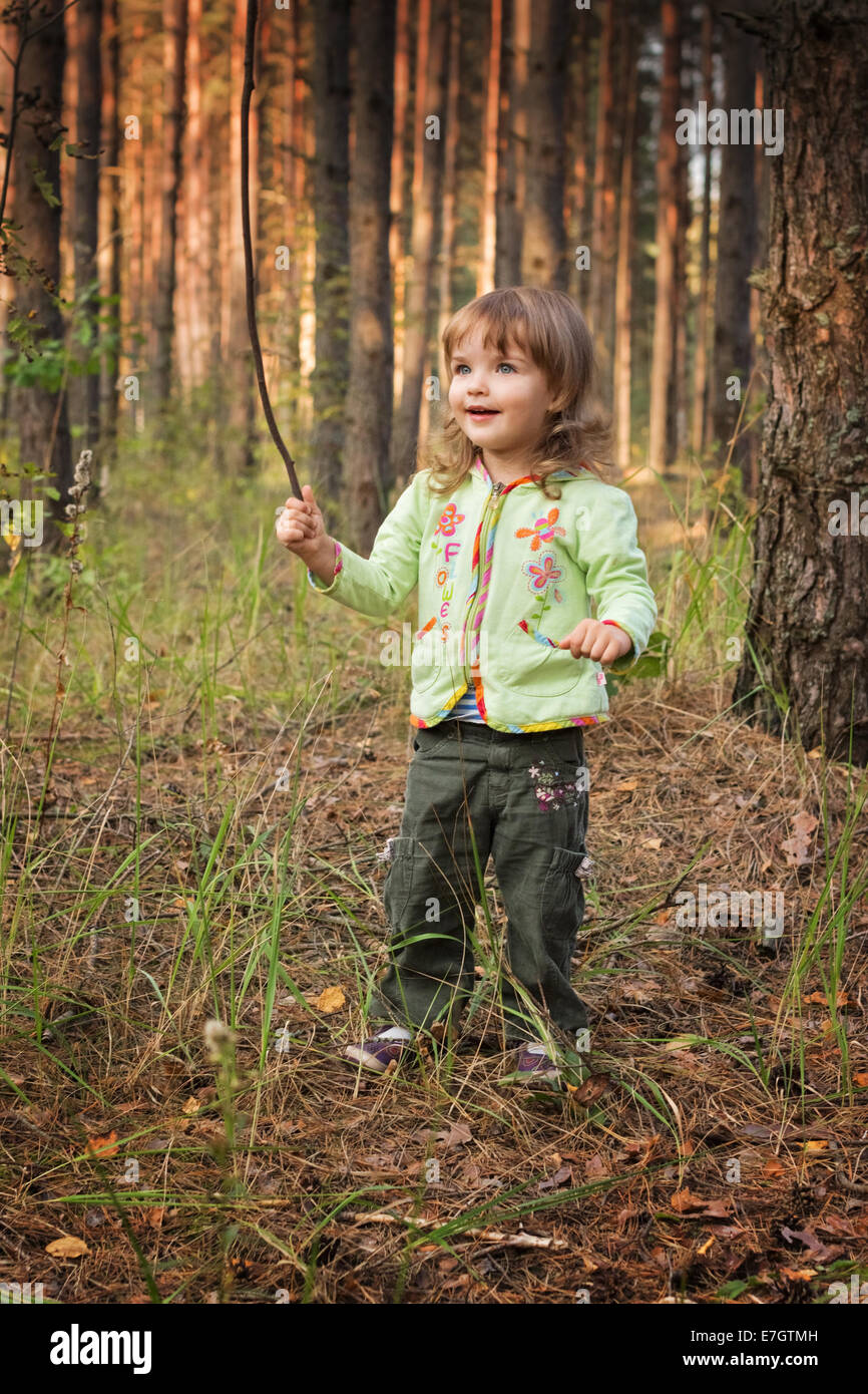 Portrait of the girl in forest. Stock Photo