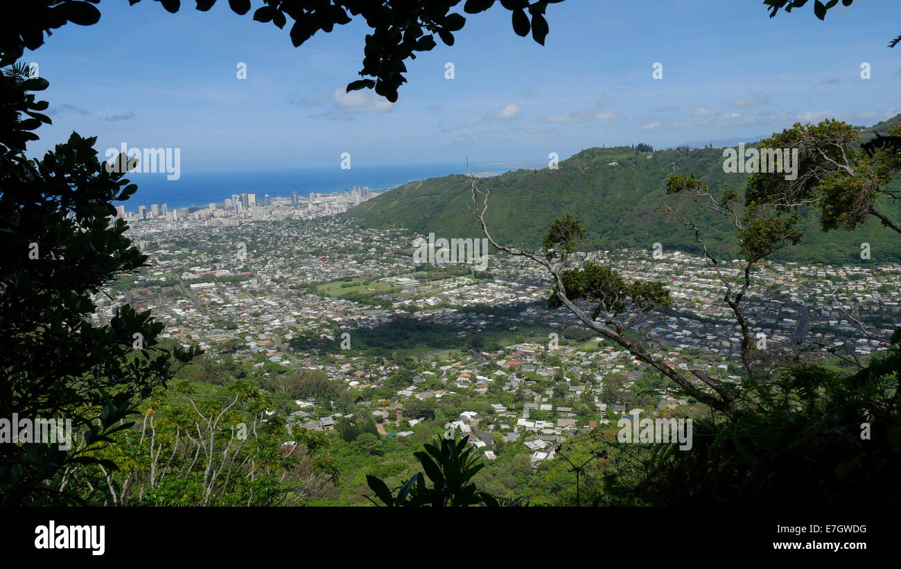 Manoa Valley from Wa'ahila Ridge, St Louis Heights, Honolulu, Oahu, Hawaii Stock Photo