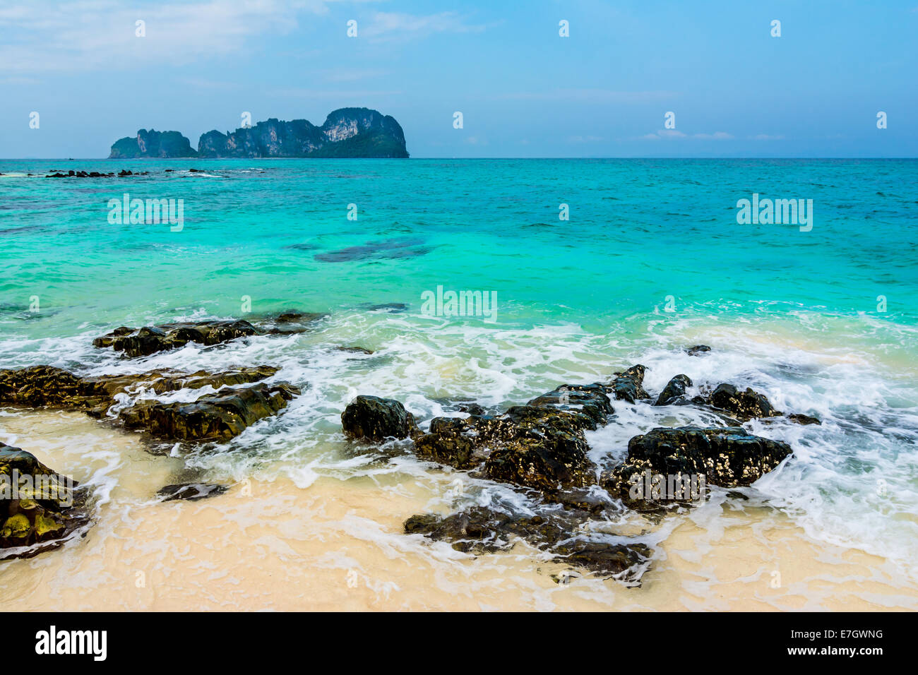 Waves breaking at Bamboo Island, Krabi in Thailand Stock Photo