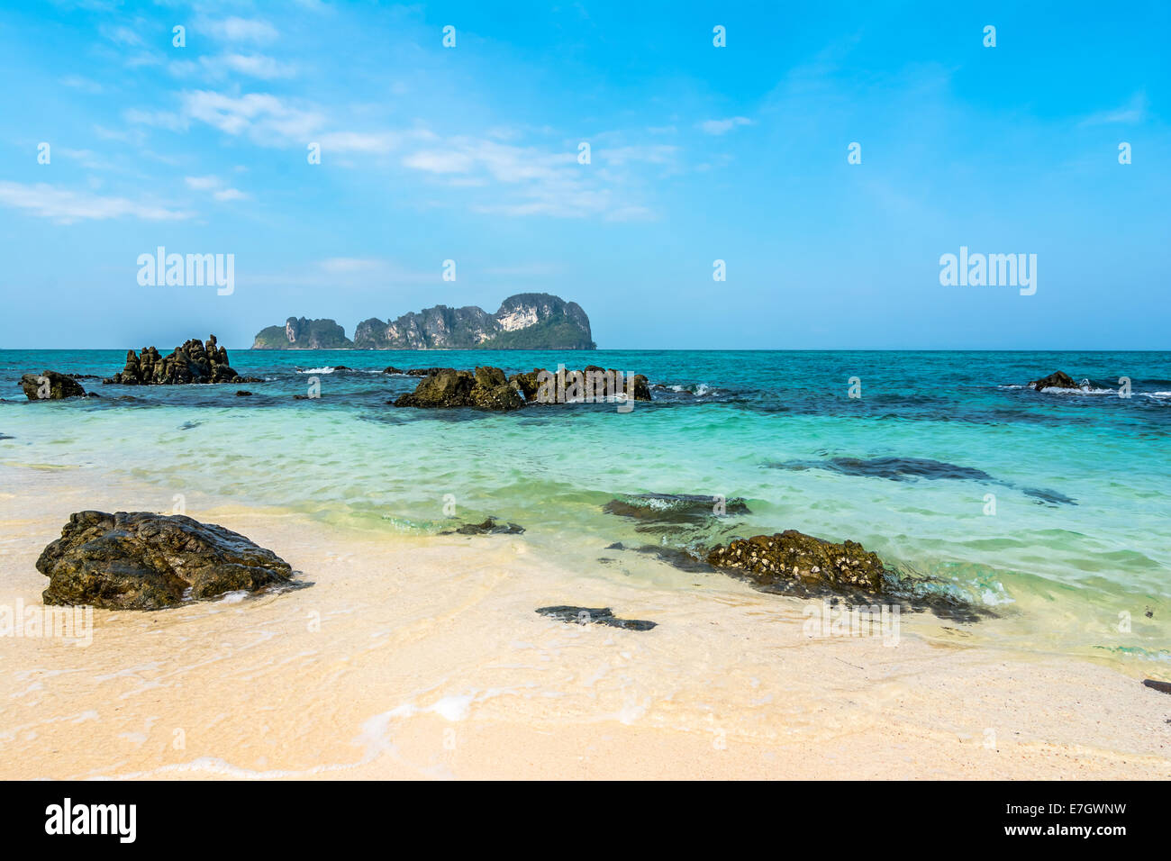 Seaside beach in Thailand, Asia. Blue sky and white sand at Bamboo Island, Thailand Stock Photo
