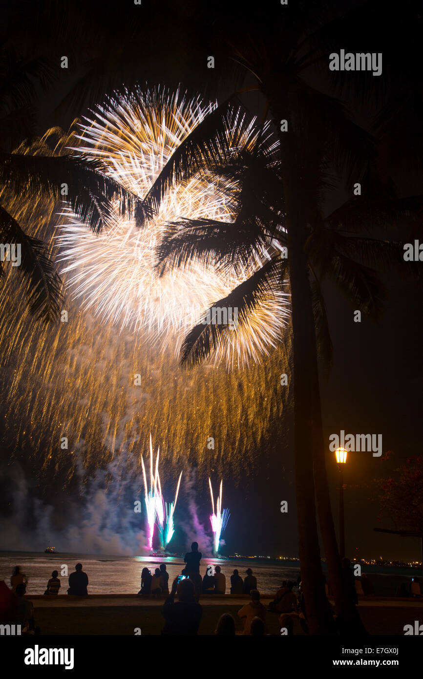 Fireworks, Waikiki Beach, Oahu, Hawaii Stock Photo Alamy