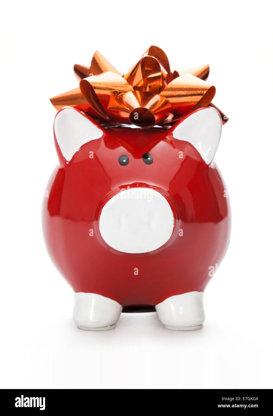 Piggy Bank with Bow on the white background. Isolated on white Stock Photo