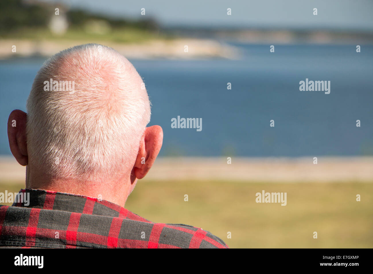 senior citizen at lake Stock Photo