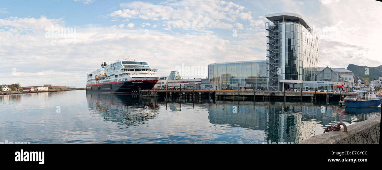 hurtigruten ship in harbor moored by svolvaer Stock Photo