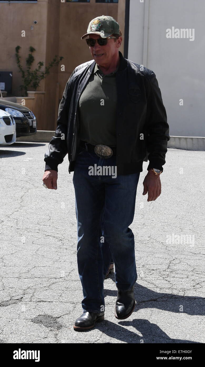 Arnold Schwarzenegger goes out to lunch at Caffe Roma in Beverly Hills  Featuring: Arnold Schwarzenegger Where: Beverly Hills, California, United States When: 15 Mar 2014 Stock Photo
