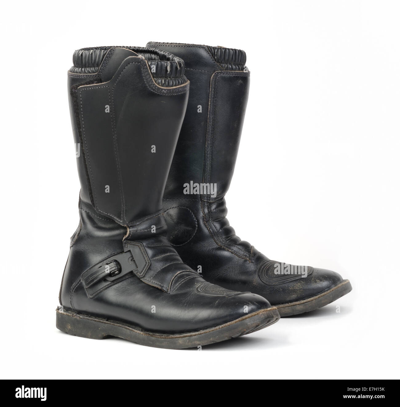 Tall Motorcycle Boots.with Metal Clasp Stock Photo