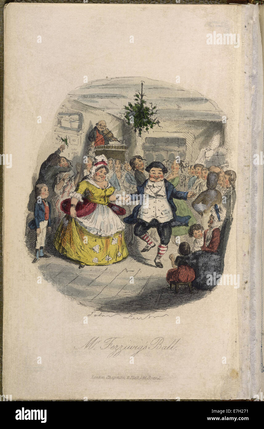 Mr Fezziwig's Ball - A Christmas Carol (1843), frontispiece - BL Stock Photo