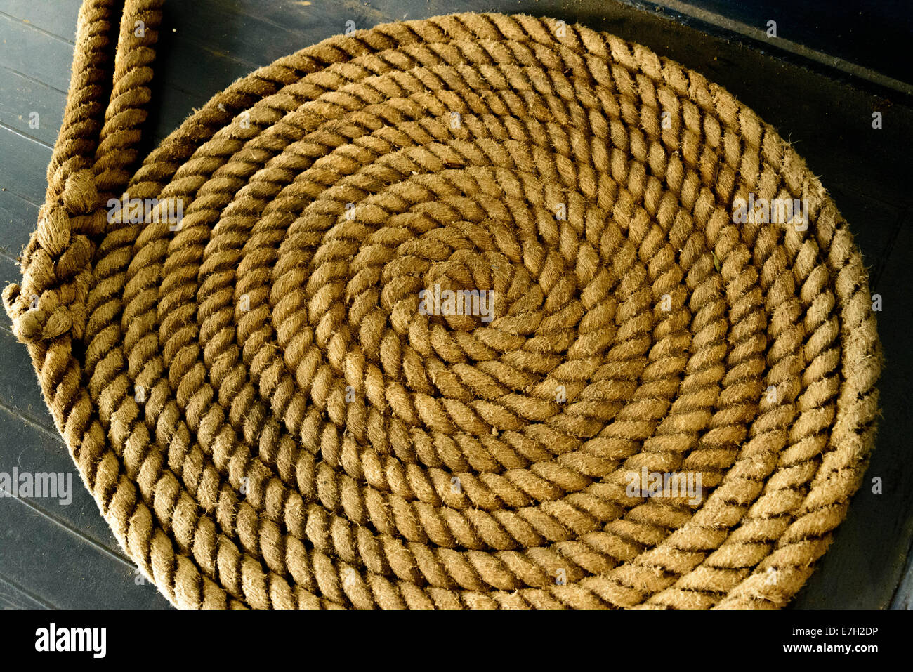 neatly wound ship rope in a circle Stock Photo