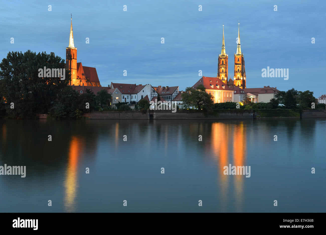 Ostrow Tumski island on river Oder with the Cathedral and Holy Cross ...