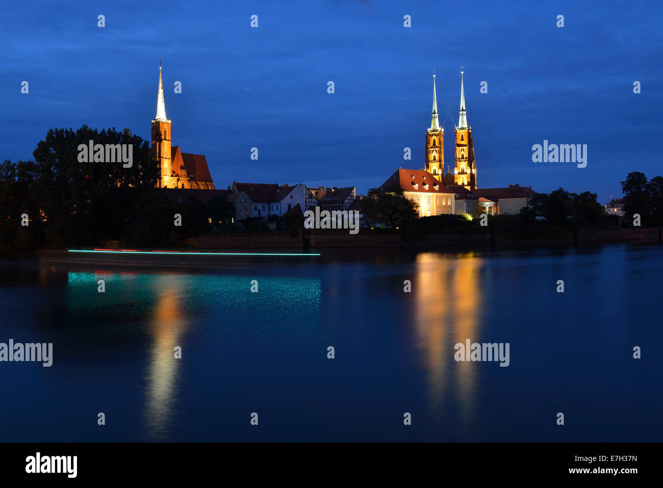 Ostrow Tumski island on river Oder with the Cathedral and Holy Cross ...