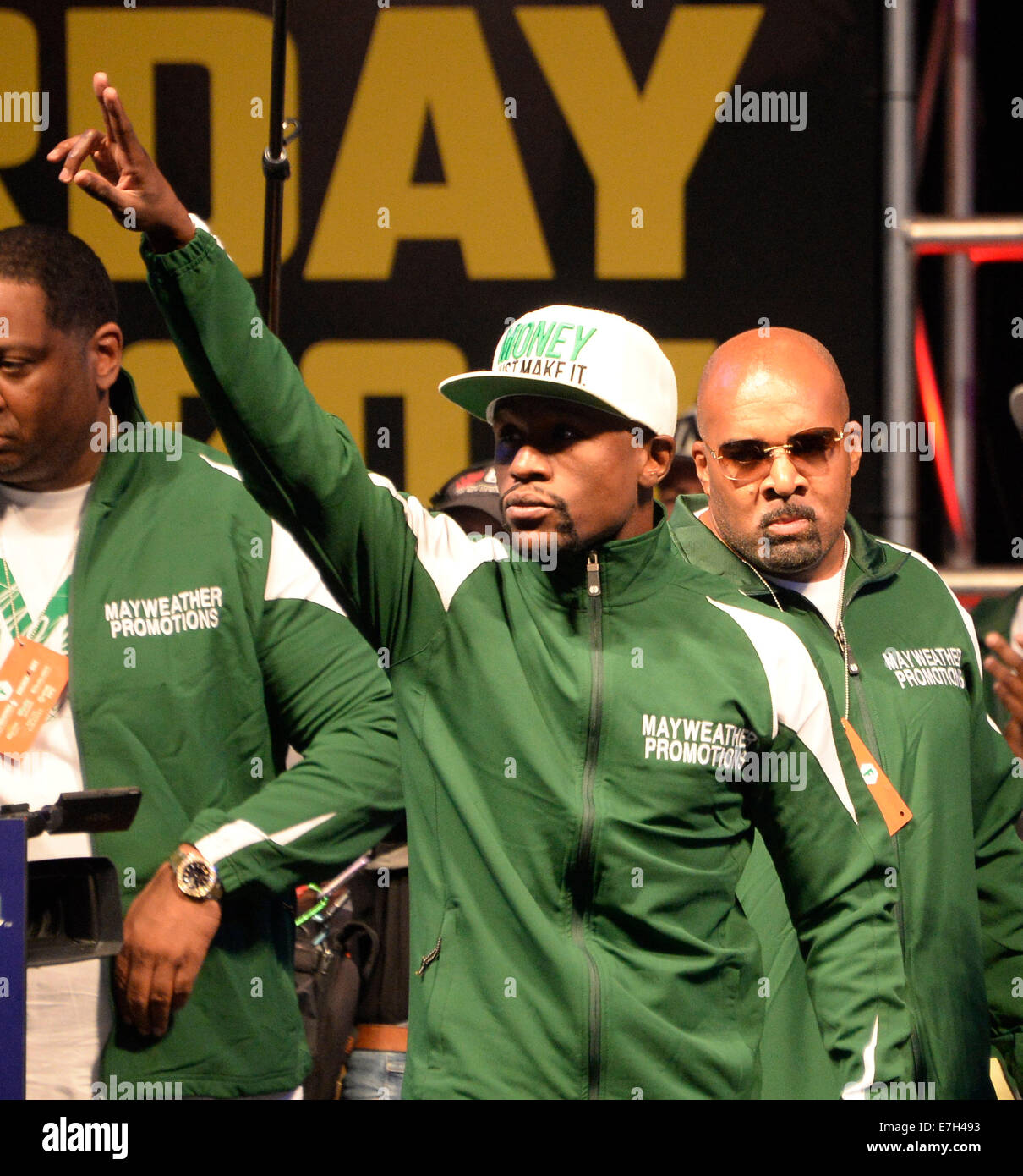 (R) Mayweather Promotions CEO Leonard Ellerbe seen at the Mayweather vs Maidana2 weigh in back