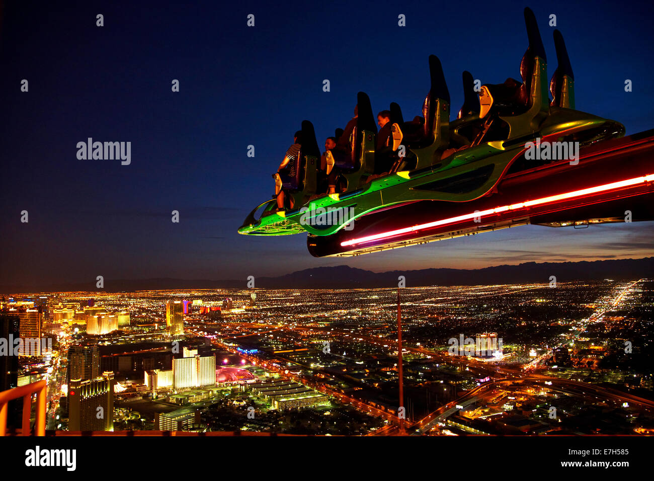 X-Scream thrill ride on top of Stratosphere tower, 866ft / 264m above Las Vegas, Nevada, USA Stock Photo