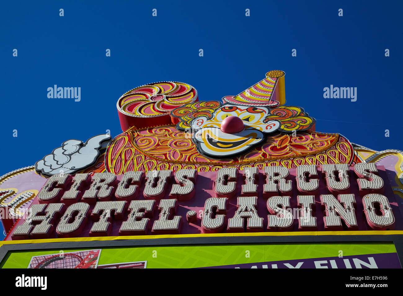 Clown Sign, Circus Circus Hotel and Casino, Las Vegas, Nevada, USA Stock Photo