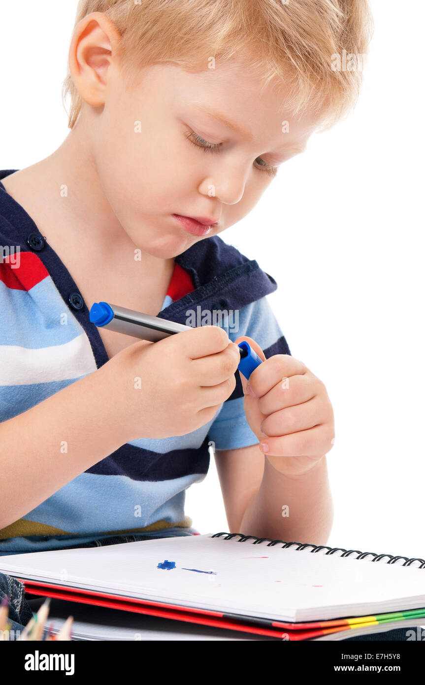 Boy with marker Stock Photo Alamy