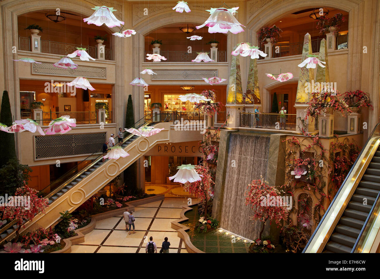 Atrium with waterfall, The Palazzo, Las Vegas, Nevada, USA Stock Photo