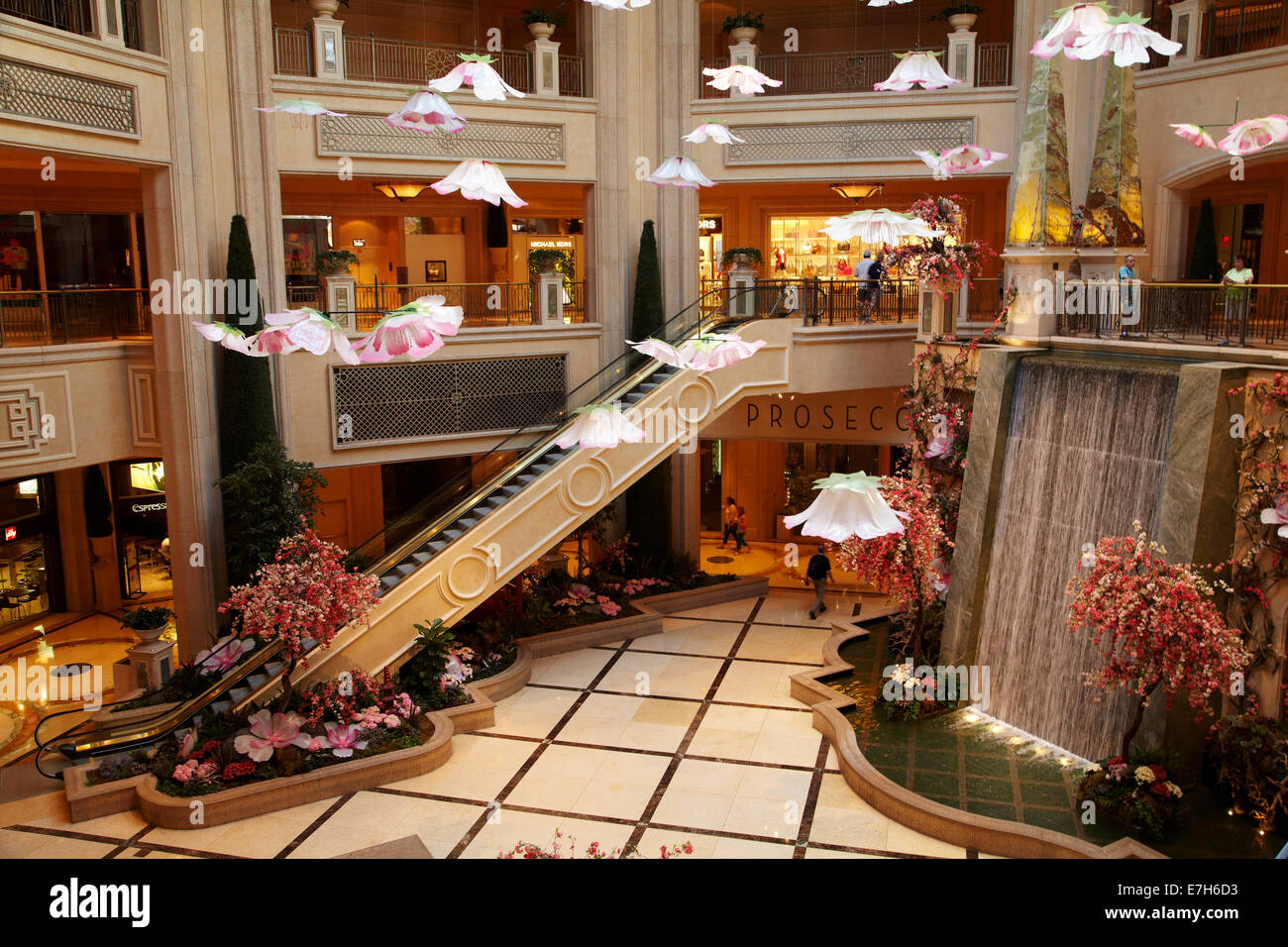 Atrium with waterfall, The Palazzo, Las Vegas, Nevada, USA Stock Photo